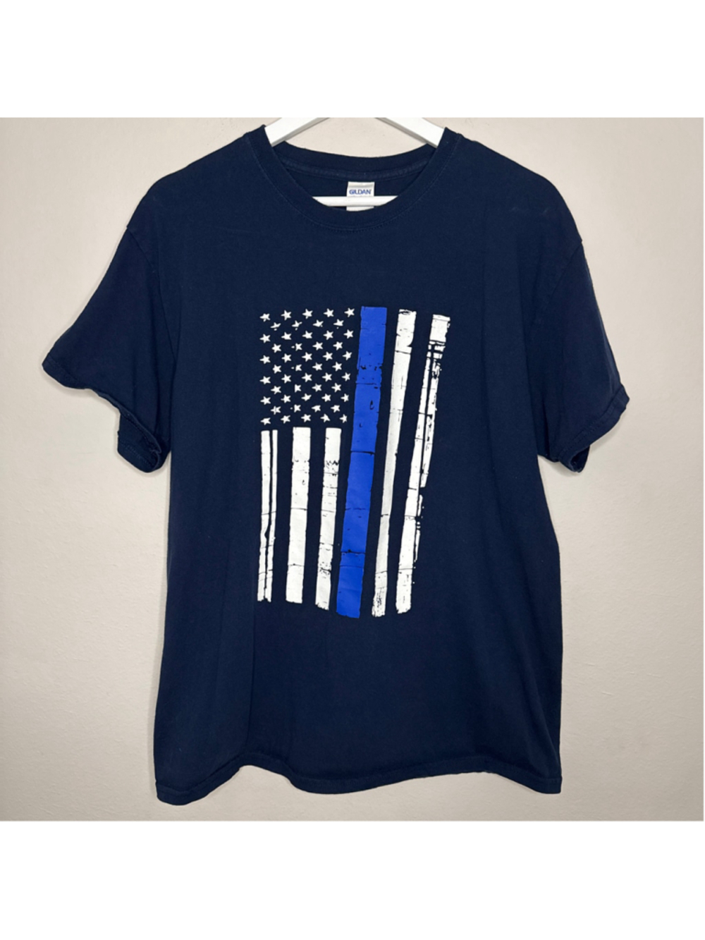 Men's Short Sleeve Tee Size L Back the Blue Flag - [LP10160]